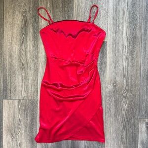 Emerald Sundae Red Satin Bodycon Mini
Dress